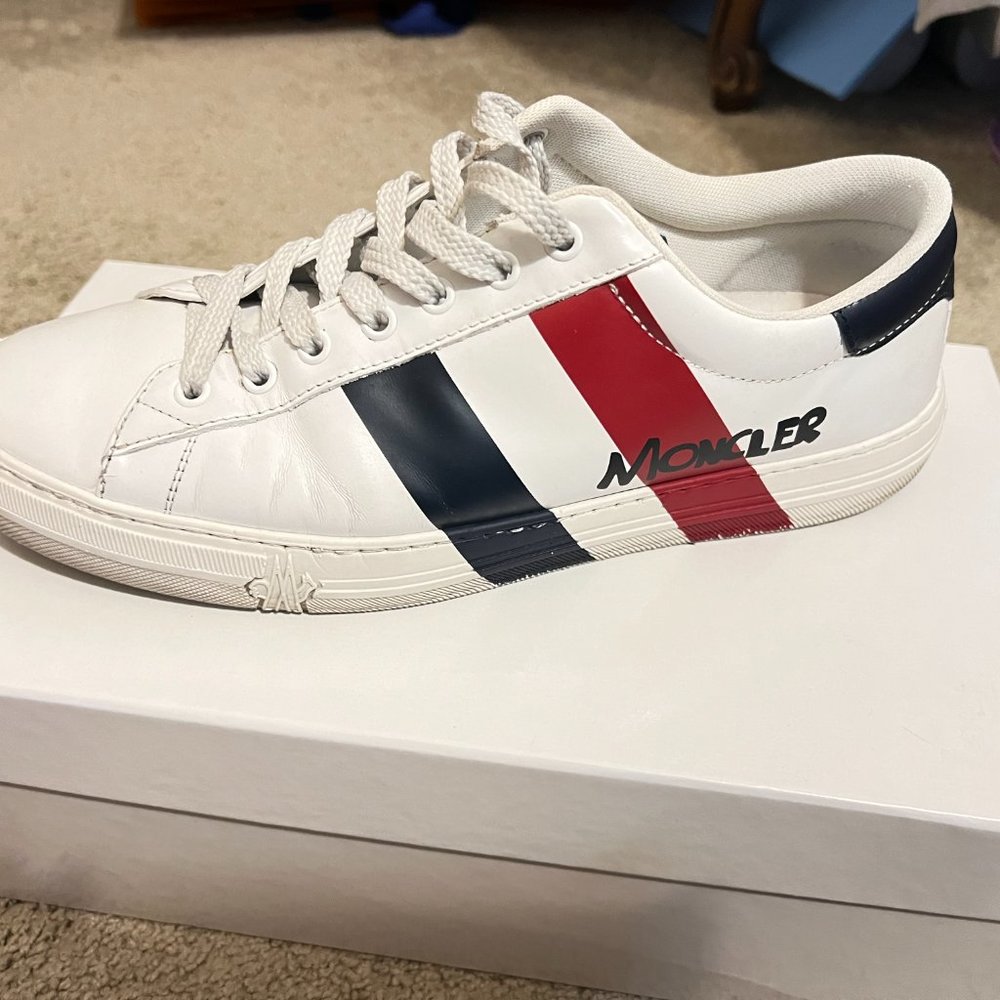 $795 Authentic MONCLER Made in Romania Men's White Leather Low Trainers Sz.43.5 - Picture 13 of 16